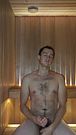 Russain guy goons sitting in the sauna! Big load and eye contact!