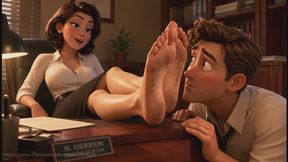 Office Femdom He Has to Lick Her Feet to Keep His Job