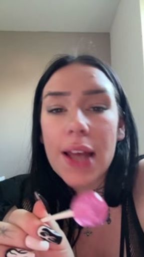 Busty british babe teases you while sucking a&nbsp;lollipop