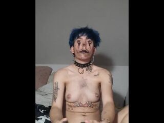 Trans chap with a clown makeup masturbates
