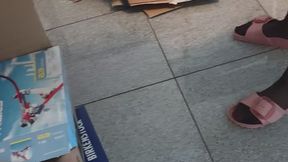 Carina is Crushing Cardboard boxes with my Birkenstocks and Nylons