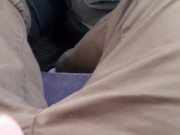 Playing with my little dick in my mate's van while he pops out