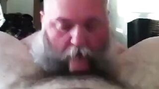 Bearded Daddy Sucks Big Cock