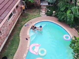 Flying around with my drone and the neighbours had an fuckfest in the swimming pool
