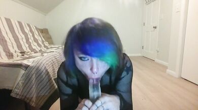 POV the goth slut choked on my cock while ripping her fishnets at the rave