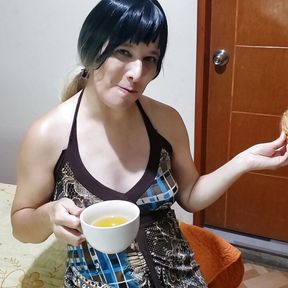 Sexy Girl Drinks Pee In A Cup While Eating A Cookie