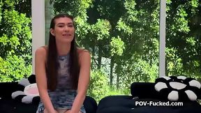 Petite teen brunette amateur gets on her knees for a hardcore blowjob