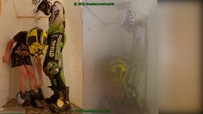 Workerboy and MX guy in the shower, playing with slime