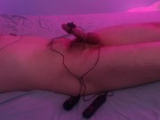 Left alone restrained with a vibrator and post orgasm torture