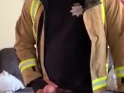 Firefighter flashes big uncut cock