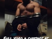 Hot Muscle Stud Bodybuilder Lifting Random Items in the Garage and Jerking Big Dick