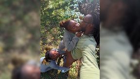 BBC guy enjoys his dick sucked by a couple of ebonies in the park POV
