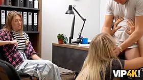 Vip4k. gorgeous blondie with Natural Tits came to get a job and to nail on a tabletop