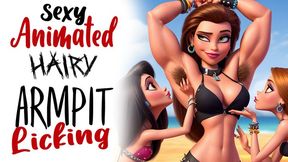 Hairy armpits of muscled animated babe licked and kissed by two slaves hot kinky fetish