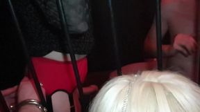 Gigi and April destroyed in public 3some with big cock cage fucking