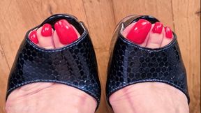 Long Red Toenails, Feet in Stilettos