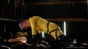 Latex Size Queen Fucks Slutty Sub