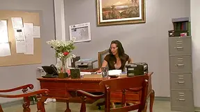 Nerdy brunette whore gets pleased by her well hung co-worker