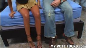 Hot wife rides huge cock in front of her cuckold husband