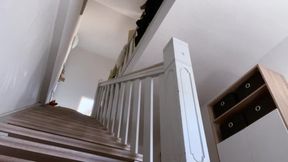 Five-Minute Staircase Cleaning Show with Rubber Gloves, Boots, and Tight Leggings