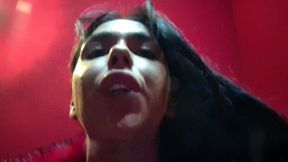 arrogant red fur boot princess: spitting and stomping on a human doormat (pov)