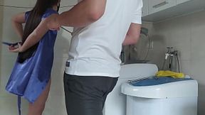 Housewife seduces the handyman fixing her washing machine