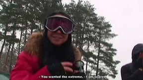 Adventurous couple is riding a snowmobile in WTF Pass reality porn video