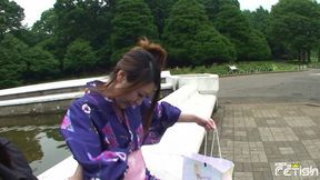 Japanese babe sucks her boyfriend big cock in the bathroom after eating POV