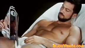 ”Hot vintage jock working out before sexy solo masturbation”