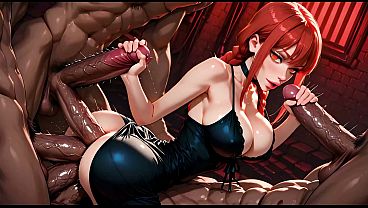 6on1 Triple Penetration Hard Anal Gangbang Makima from Chainsaw Man Anime - AI Generation Anal