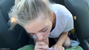 Public teen sex in the convertible car on a way to Las Vegas - Eva Elfie