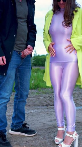 49-beautiful Shiny Clothes on a Nymphomaniac, Made a Stranger Cum After a Blowjob and Handjob! *4k 60fps