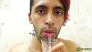 Filling a cup with spit and Jerking off with it until I cum - Camilo Brown