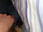 Soft cock and then oops the cum goes everywhere from my cut monster cock