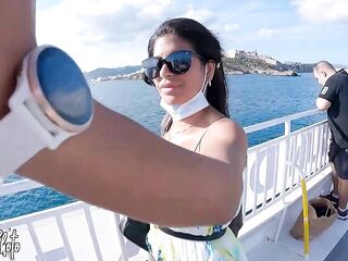 Sheila Ortega sucks his boyfriend's weenie in Ibiza Ferry's public water closet (Check out until the end)