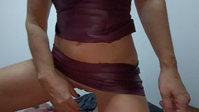 Creampie for a Blonde MILF in Leather Skirt and Top