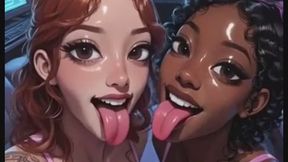 Sexy lesbians tongue and kiss fetish, Ai animation