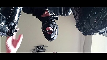 Milf chairtied, throatfucked with ring gag and throatpie