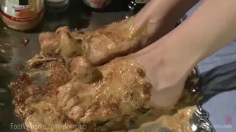 Ebony and Brunette Lesbian Foot Play with Peanut Butter Treats