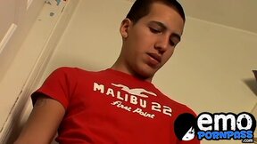 Handsome guy wanks his hard rod in his room all alone