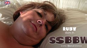 ”SSBBW Ruby plays in bed with her huge saggy tits & heavy twat!”
