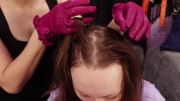 Slave girl hair cutting