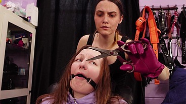 Slave girl hair cutting