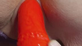 Red dildo self pleasure