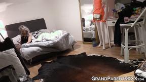 ”Gorgeous babe rides grandpas throbbing dick reverse cowgirl”