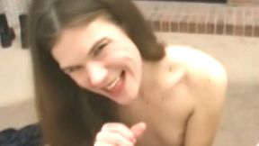 A slender brunette expertly sucking a tiny cock&#x1F346; with skill and passion