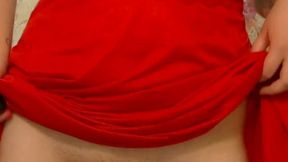 Hot Brunette in Red Shows Her Ass & Bare Pussy