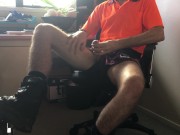 Horny tradie jerking in hi-vis in the site office