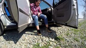 Peeing in Front of a Car, on the Side of the Road