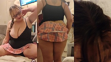 Oops my voice is to loud.. she blows me away again.. pornnapplepie deepthroats in sexy glasses on her knees